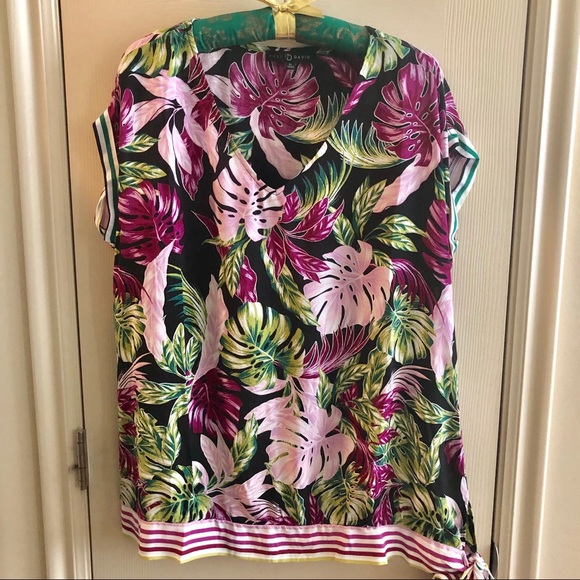 Fred David Tops - Tropical Floral and Striped Top Fred David Tops - Tropical Floral and Striped Top
